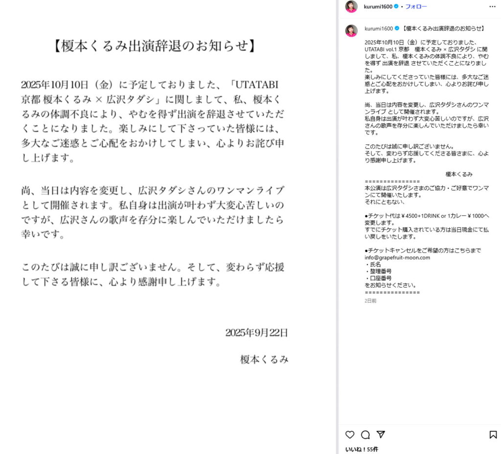 榎本くるみ 心不全 インスタグラム